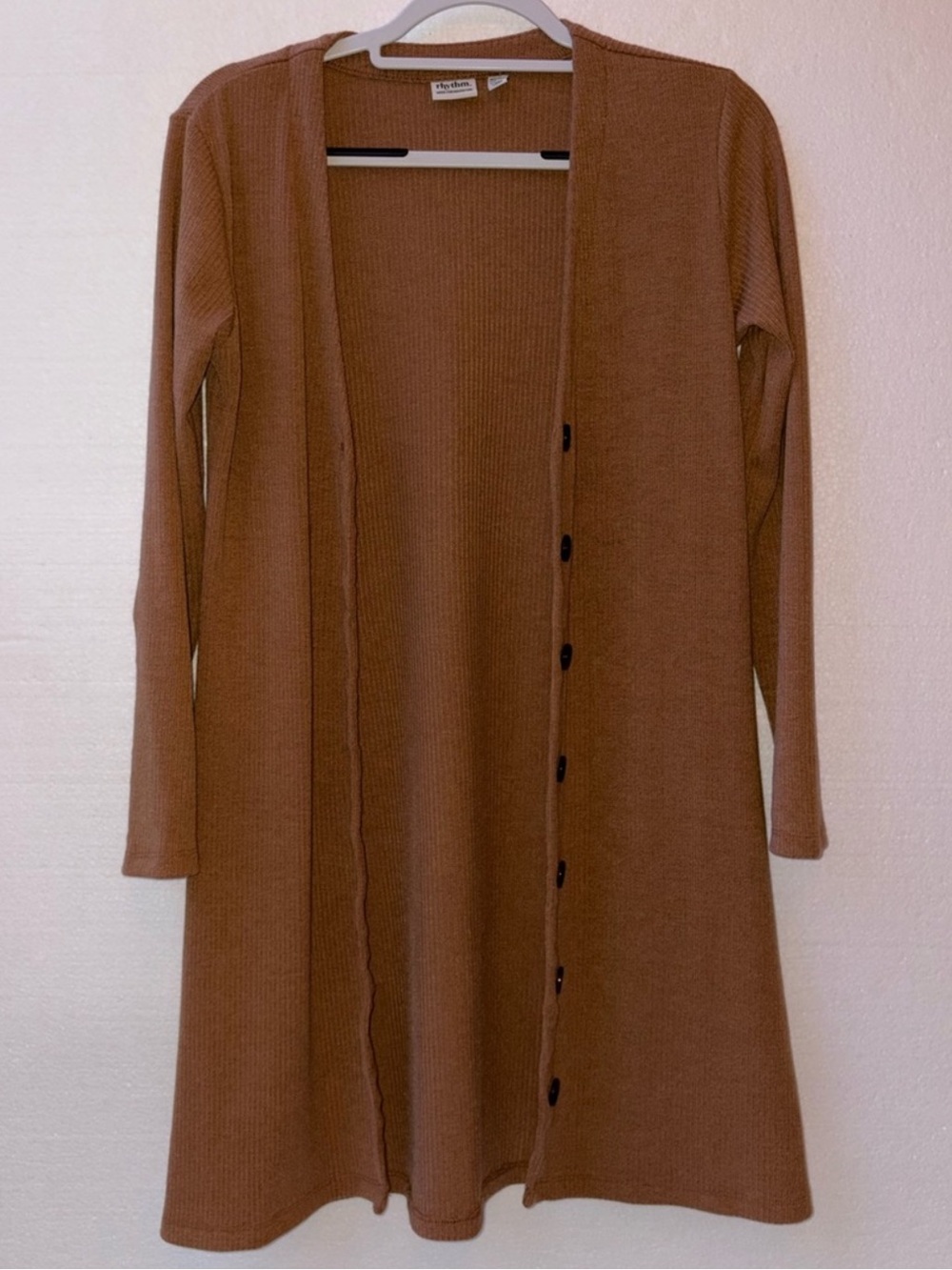 Rhythm Ribbed Duster Cardigan Camel Long Open Front Sweater Size L